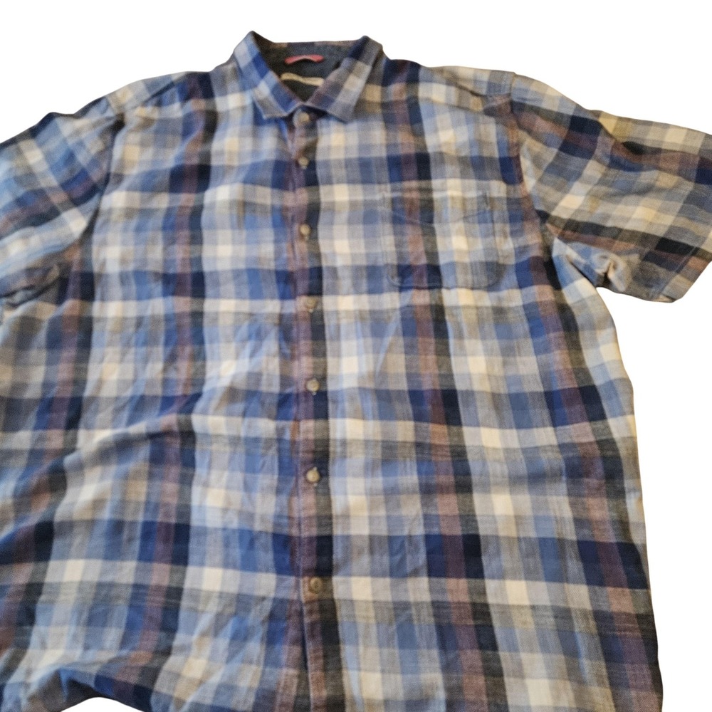 Tommy‎ Bahama Shirt Mens 3XL Blue Plaid Short Sleeve Button Down Casual Pocket